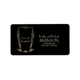 Trouw met Koninklijk Gouden Zwarte Art Deco Monogr Etiket