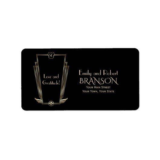 Trouw met Koninklijk Gouden Zwarte Art Deco Monogr Etiket (Voorkant)