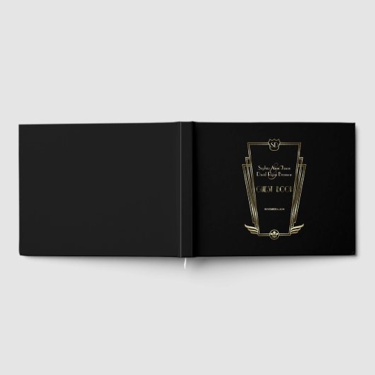 Trouw met Koninklijk Zwarte Kunst Deco Monogram Gastenboek (Volledig)