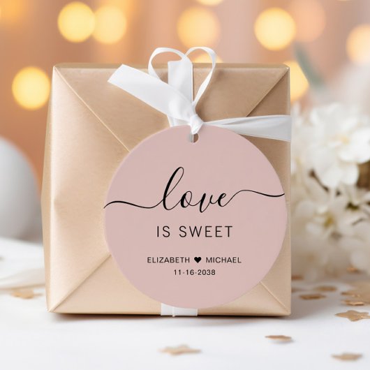 Trouw met Liefde is Zoet Roze Blush Bedankjes Labels