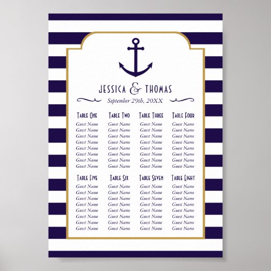 Trouw met marine en witte streep anker poster (Voorkant)