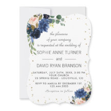 Trouw met marineblauw blozend bloemgoud glitters