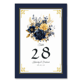 Trouw met marineblauw en goud bloemmotief kaart