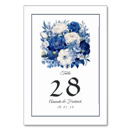 Trouw met marineblauw en witte bloemen kaart