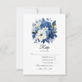Trouw met marineblauw en witte bloemen RSVP kaartje (Voorkant)