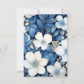 Trouw met marineblauw en witte bloemen RSVP kaartje (Achterkant)