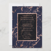 Trouw met marineblauw rozegoud kader marmer kaart (Voorkant)