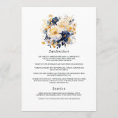 Trouw met marineblauw, wit en gouden bloemmotief menu (Achterkant)