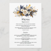 Trouw met marineblauw, wit en gouden bloemmotief menu (Voorkant)