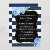 Trouw met marineblauwe streep Hydrangea bloemmotie Kaart (Voorkant / Achterkant)