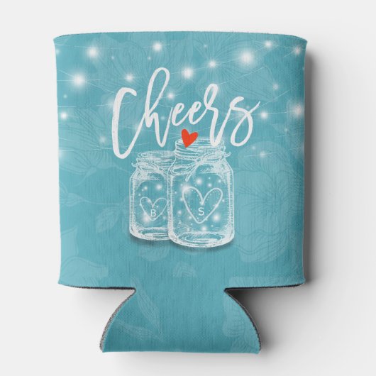 Trouw met Mason Pot Slingerlampen Blauwe Bloem Bru Blikjeskoeler (Achterkant)