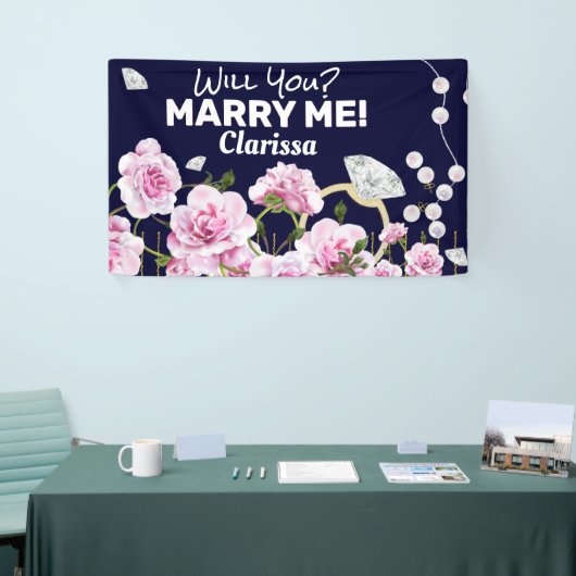 Trouw met me diamanten bloem spandoek (Beurs)