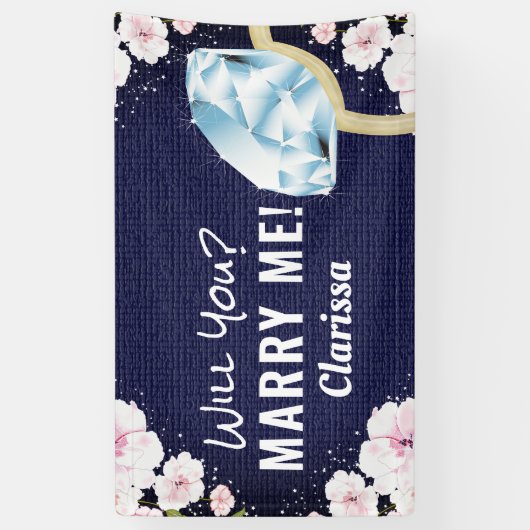 Trouw met me Diamond Floral Spandoek (Verticaal)