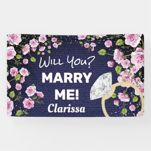 Trouw met me Diamond Floral Spandoek (Horizontaal)