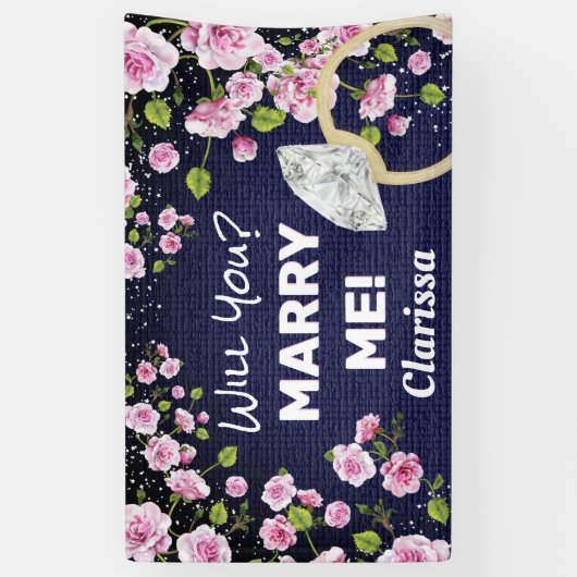 Trouw met me Diamond Floral Spandoek (Verticaal)