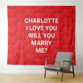 Trouw met me rode harten aangepaste tekst huwelijk wandkleed (In Situ (horizontaal))