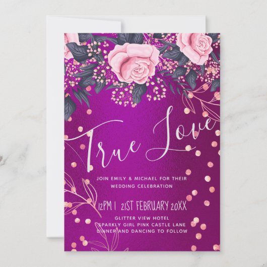 Trouw met Metallic Look Rosegold Roze Bloemen (Voorkant)
