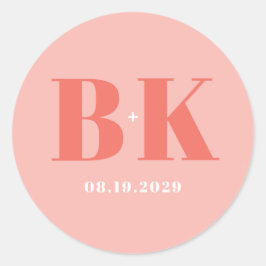 Trouw met moderne koraalroze en roze monogram ronde sticker
