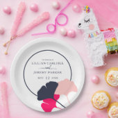 Trouw met moderne marineblauwe en roze ginkoblader papieren bordje (Feest)