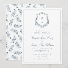 Trouw met Monogram Blauwe Bloemen Kaart