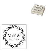 Trouw met monogram lauwerkrans rubberstempel (Gestempeld)