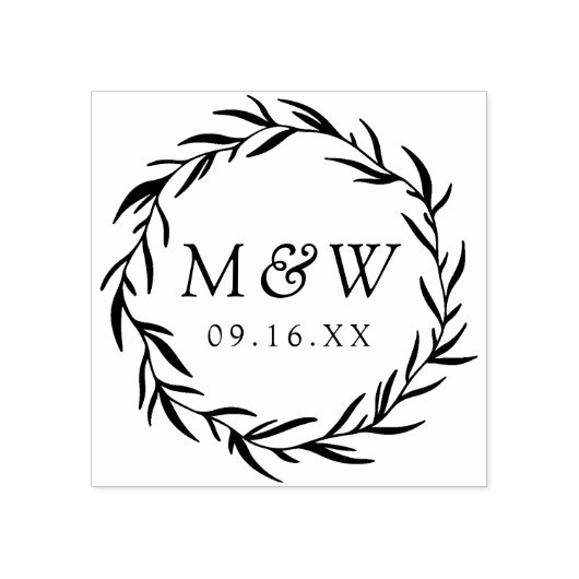 Trouw met monogram lauwerkrans rubberstempel (Afrduk)