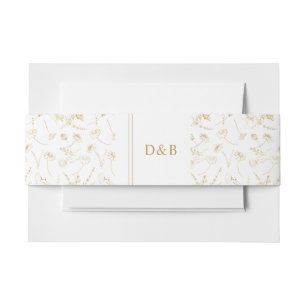 Trouw met monogram Witte Goud Wildflower Schets Uitnodigingen Wikkel