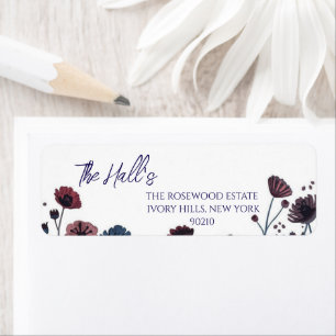 Trouw met Moody Burgundy & Blauwe Bloemen  Etiket