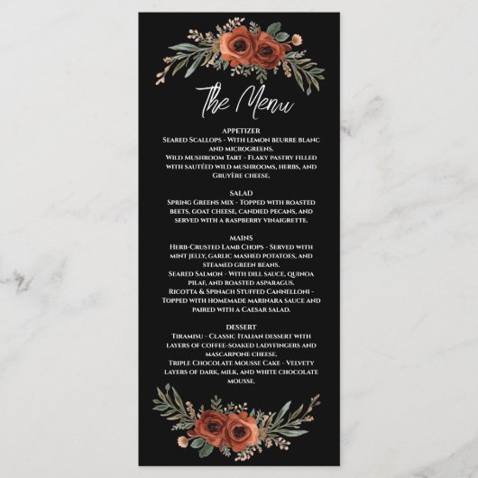 Trouw met Moody Terracotta Bloem Boho Menu (Voorkant)