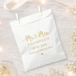 Trouw met Mr en Mrs Gouden Hart Script Monogram Bedankzakje