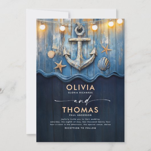 Trouw met Nautilus Navyblauw en Gouden Anker Kaart (Voorkant)