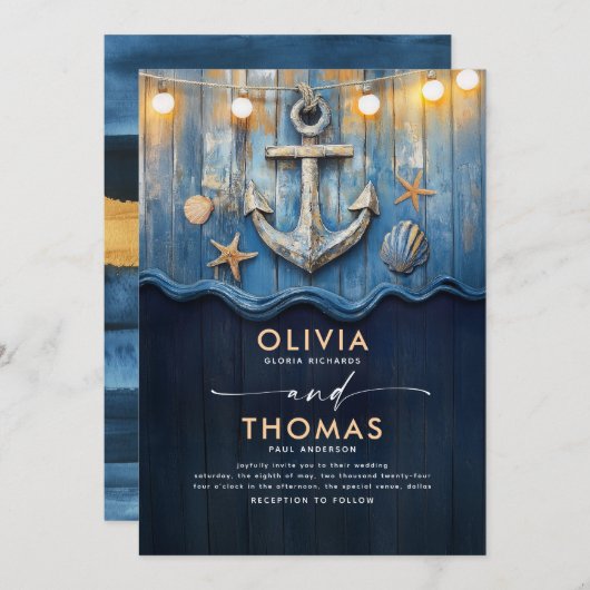 Trouw met Nautilus Navyblauw en Gouden Anker Kaart (Voorkant / Achterkant)