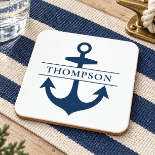 Trouw met nautisch marineanker-monogram bier onderzetter