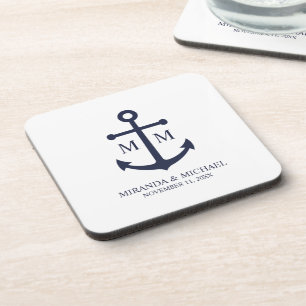 Trouw met Nautisch Marineblauw Anker Bier Onderzetter