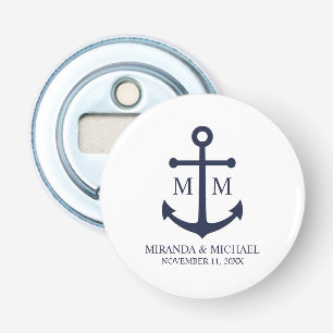 Trouw met Nautisch Marineblauw Anker Button Flesopener