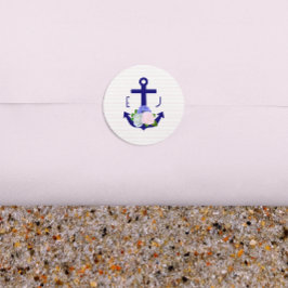 Trouw met nautische bloemstrepen ronde sticker