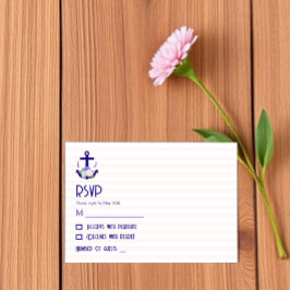 Trouw met nautische bloemstrepen RSVP kaartje