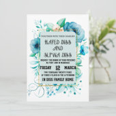 Trouw met Navy Blauw Bloemendesign Kaart (Staand voorkant)