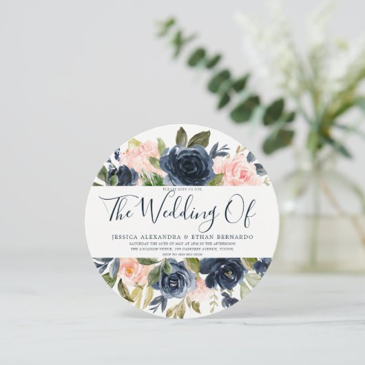 Trouw met Navy Blauwe Aquarel Blozende Bloemen Kaart (Staand voorkant)