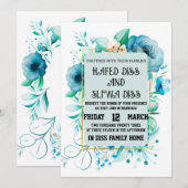 Trouw met Navy Blauwe Bloemendesign Kaart (Voorkant / Achterkant)
