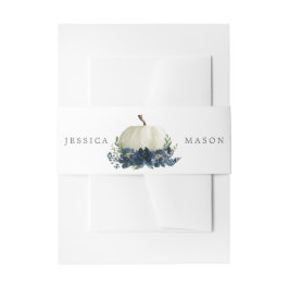 Trouw met Navy Blauwe Bloemige Pompoen Uitnodigingen Wikkel