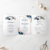 Trouw met Navy Blauwe Blush Roze Roos Boho Geometr Drieluik Aankondiging (Binnen)