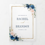 Trouw met Navy Blauwe Blush Roze Roos Boho Geometr Drieluik Aankondiging (Cover)