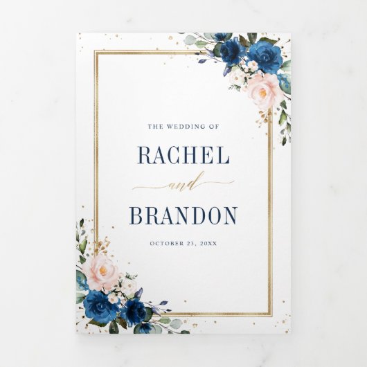 Trouw met Navy Blauwe Blush Roze Roos Boho Geometr Drieluik Aankondiging (Cover)