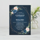 Trouw met Navy Blauwe Blush Roze Roos Boho Geometr Kaart (Staand voorkant)