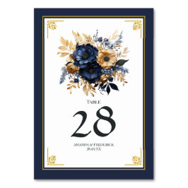 Trouw met Navy Blauwe en Gouden Bloemen Kaart