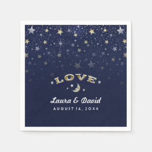 Trouw met Navy Blauwe Goud & Witte LOVE Maan & Ste Servet