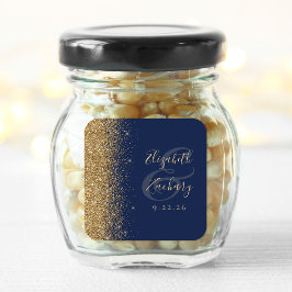 Trouw met Navy Blauwe Gouden Glitterrand Vierkante Sticker