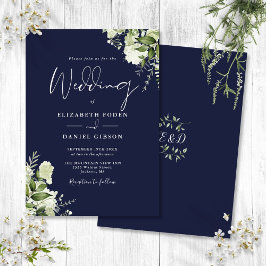 Trouw met Navy Blauwe Groene Bladeren Monogram Kaart