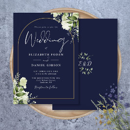 Trouw met Navy Blauwe Groene Gouden Boog Monogram Kaart